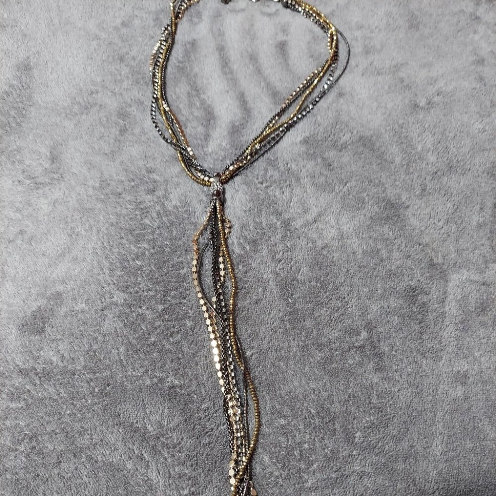 White House Black Market Y Necklace w/ Multi-Color Chains & Crystals